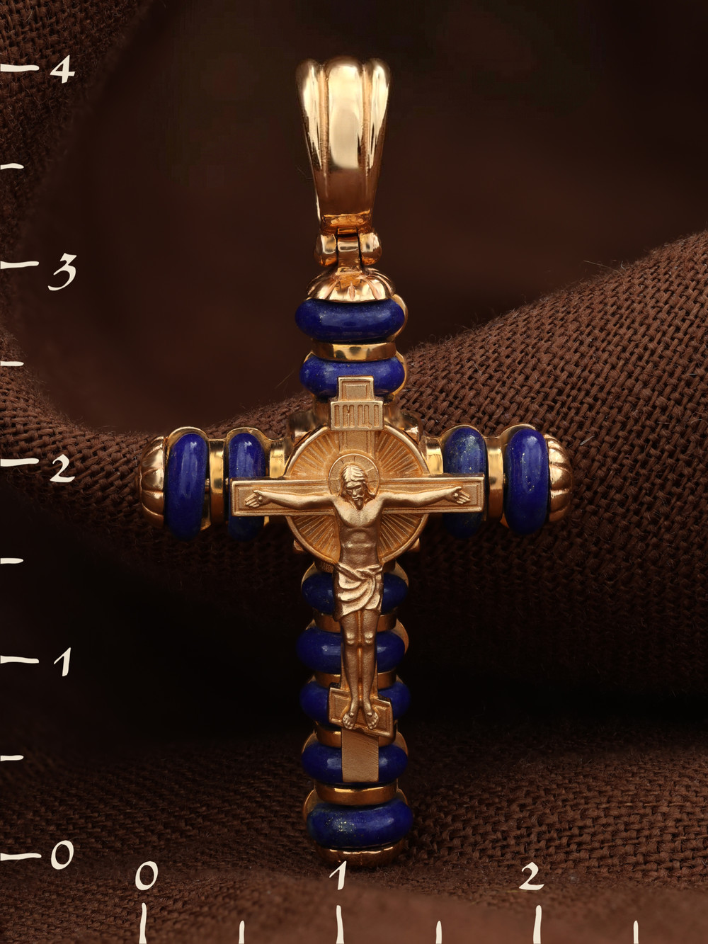 Крест из красного золота 585 пробы c лазуритом