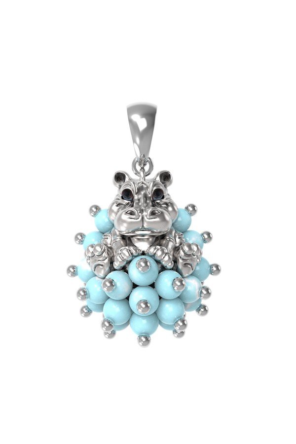 Подвеска из белого золота c эмалью и бирюзой