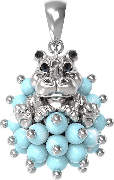 Подвеска из белого золота c эмалью и бирюзой