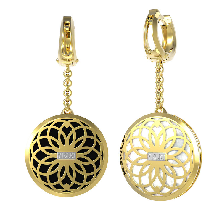 Серьги из лимонного золота 585 пробы c ониксом и перламутром