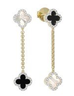 Серьги из лимонного золота c бриллиантами, ониксом и перламутром