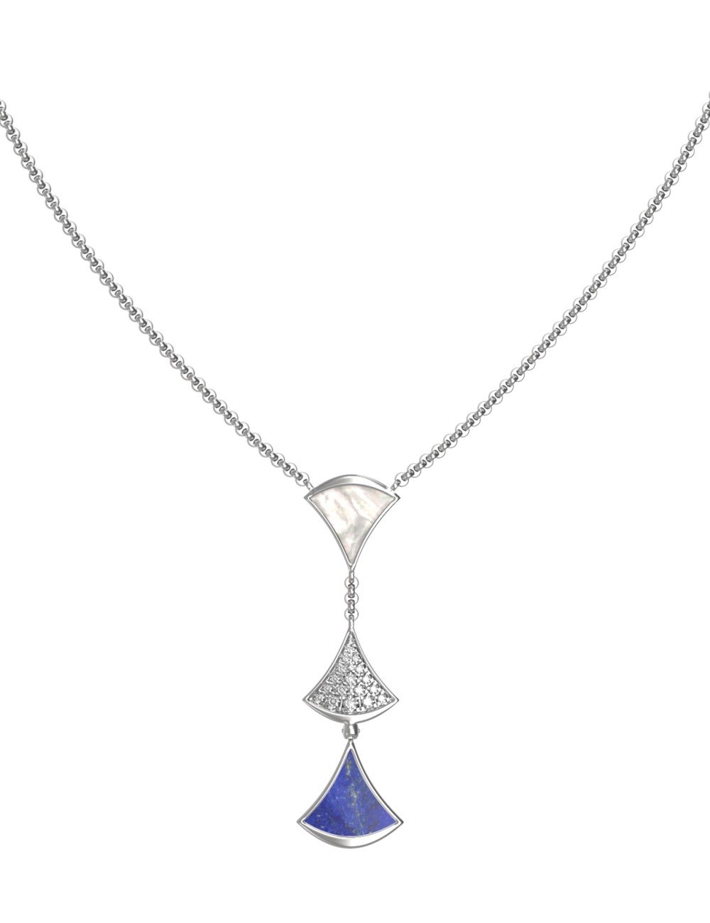 Колье из белого золота c бриллиантами, лазуритом и перламутром