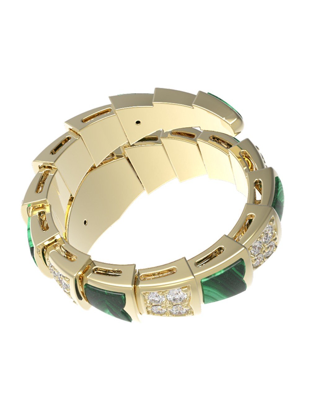 Кольцо из лимонного золота c бриллиантами и малахитом