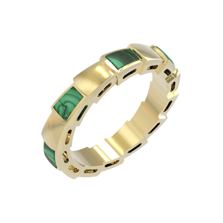 Кольцо из лимонного золота 585 пробы c малахитом