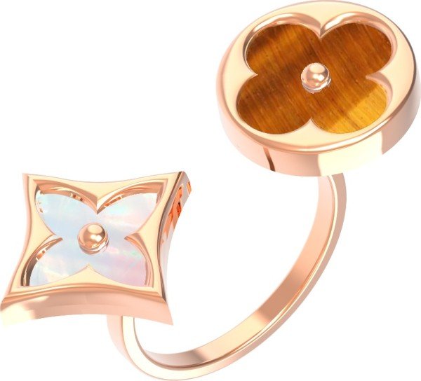 Кольцо из золота c тигровым глазом и перламутром