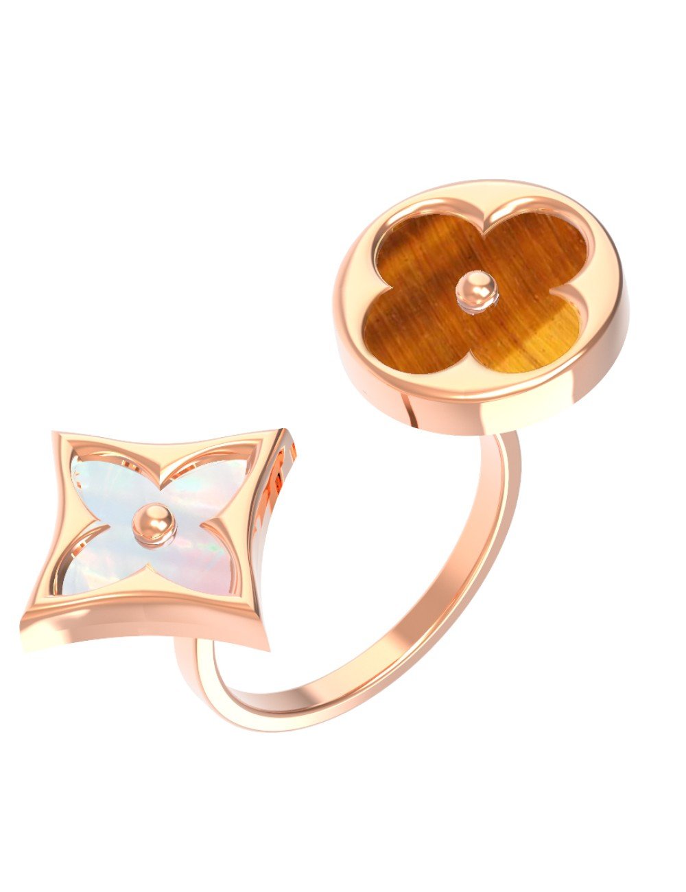 Кольцо из золота c тигровым глазом и перламутром