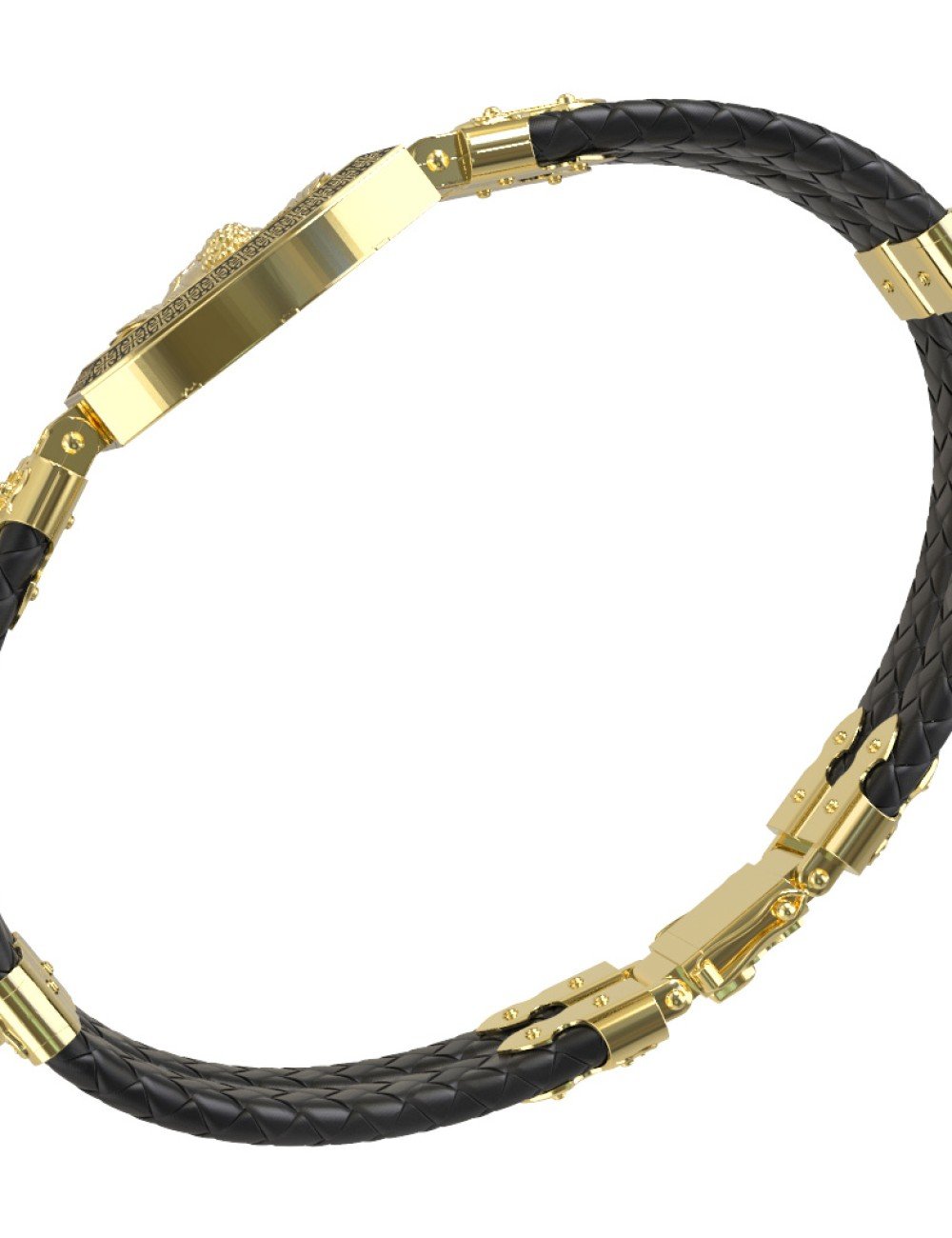 Браслет из лимонного золота c эмалью, шнурком и ониксом