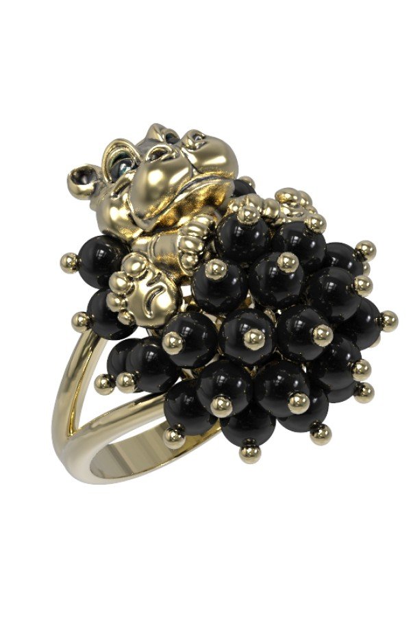 Кольцо из лимонного золота c эмалью и ониксом