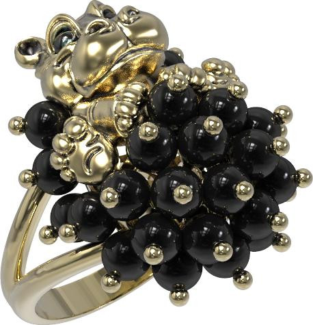 Кольцо из лимонного золота 585 пробы c эмалью и ониксом