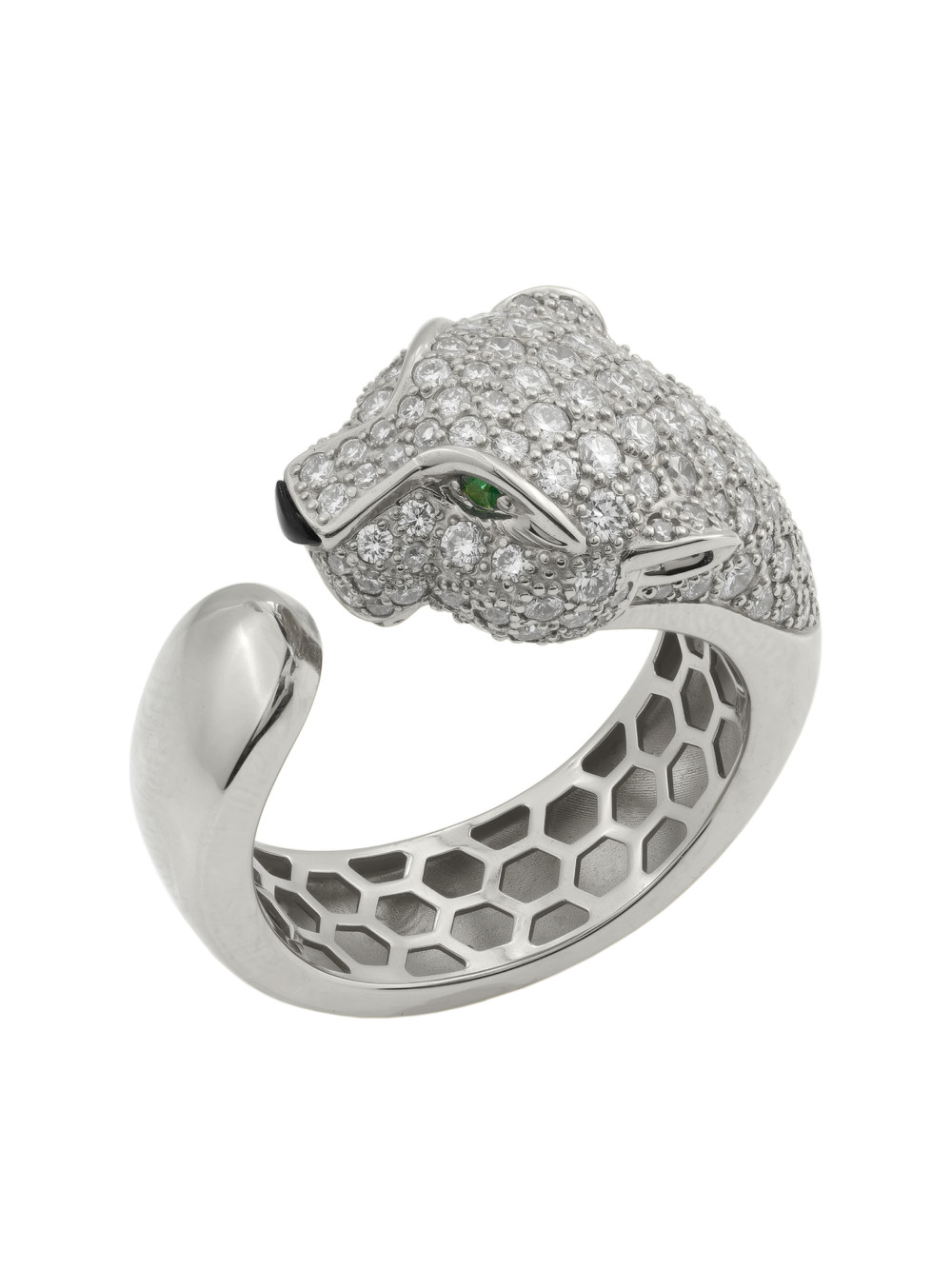 Кольцо из белого золота 585 пробы c бриллиантами, изумрудом и ониксом