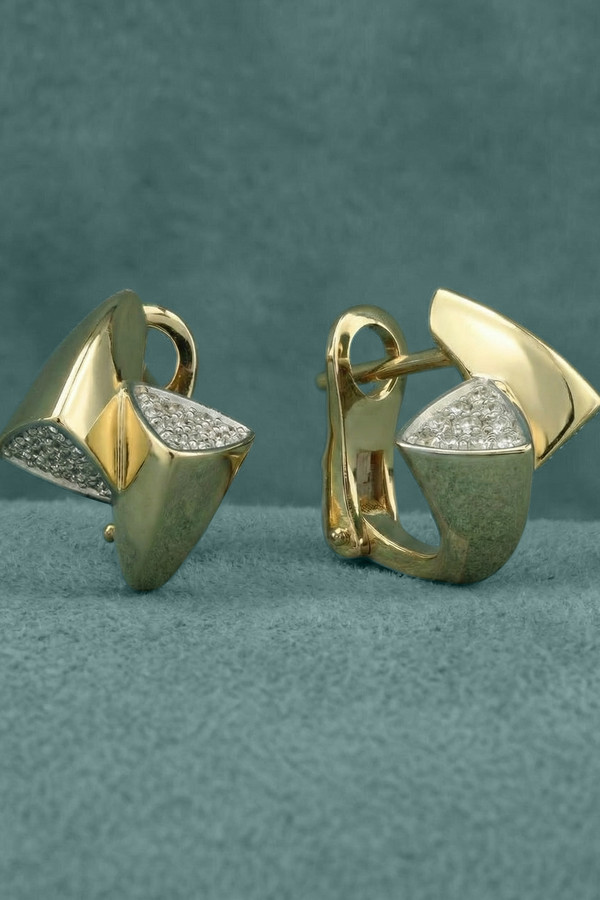 Серьги из лимонного золота 585 пробы c бриллиантами