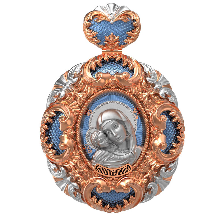 Нательная икона из красного золота 585 пробы c эмалью