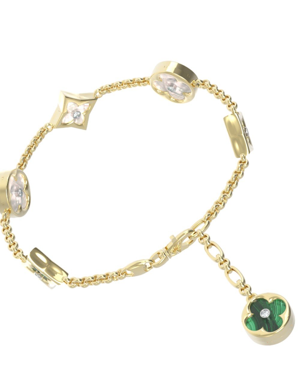 Браслет из лимонного золота c бриллиантами, малахитом и перламутром