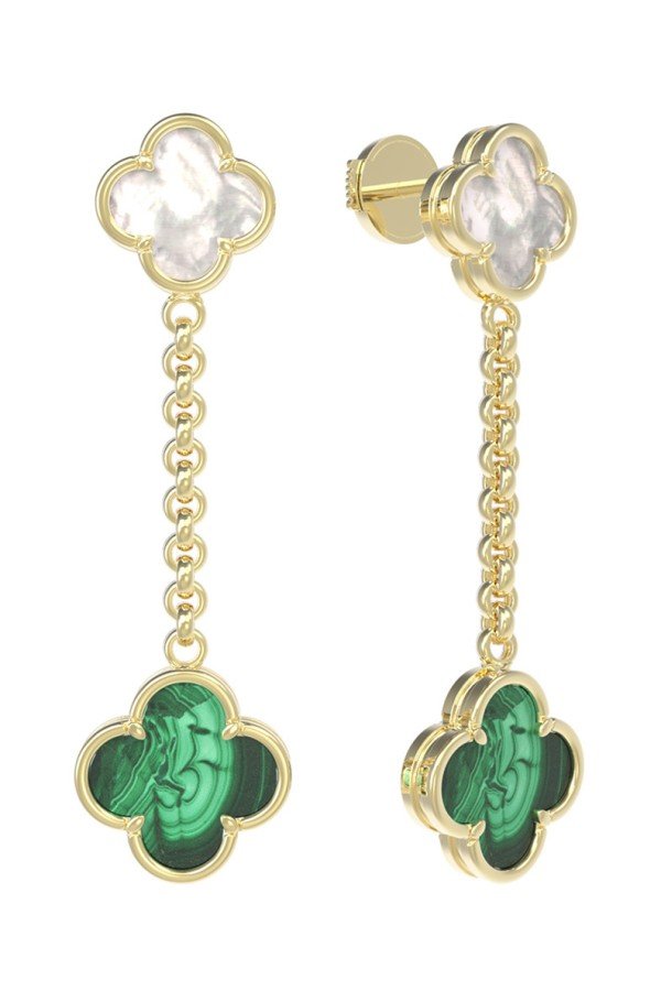 Серьги из лимонного золота c малахитом и перламутром
