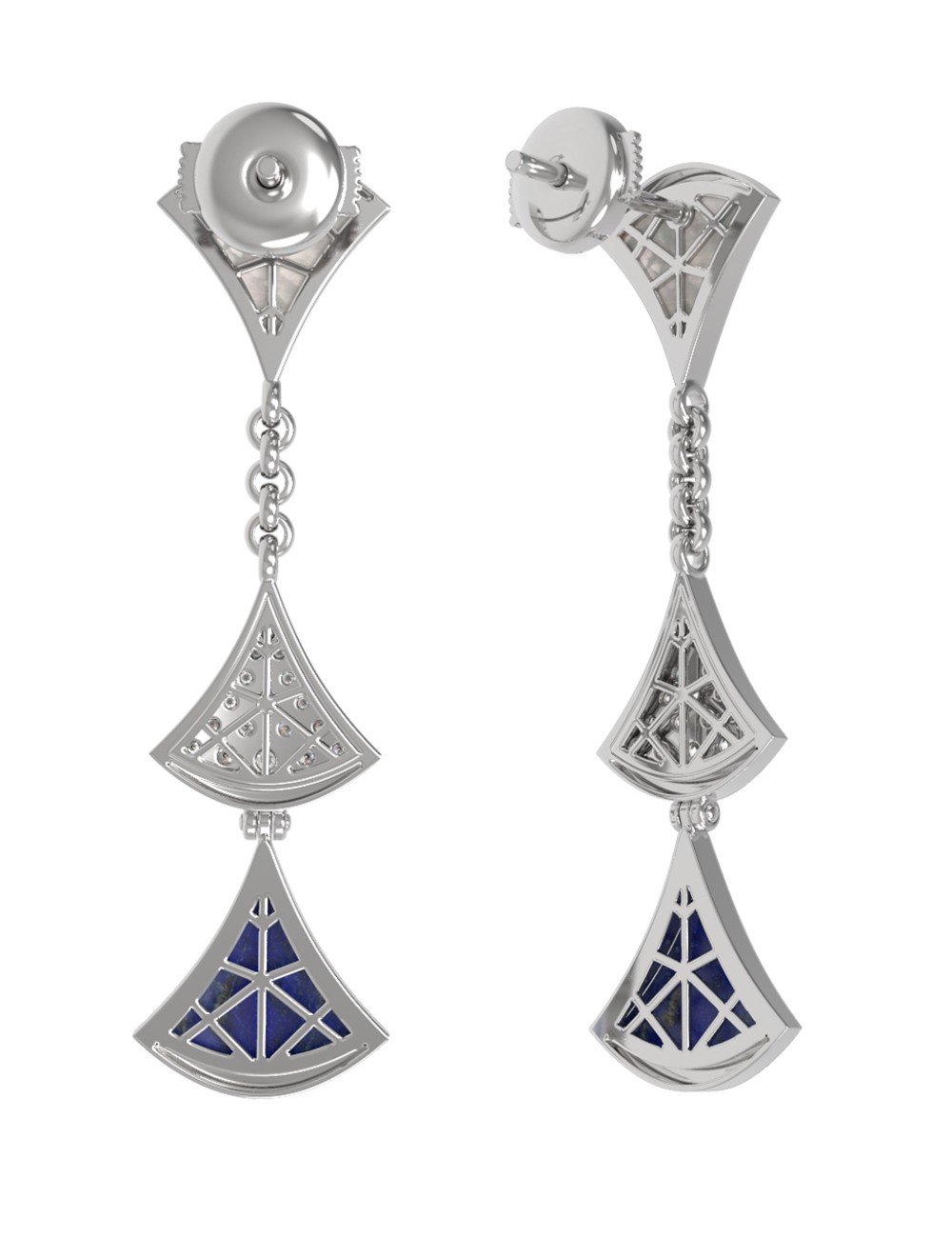 Серьги из белого золота c бриллиантами, лазуритом и перламутром