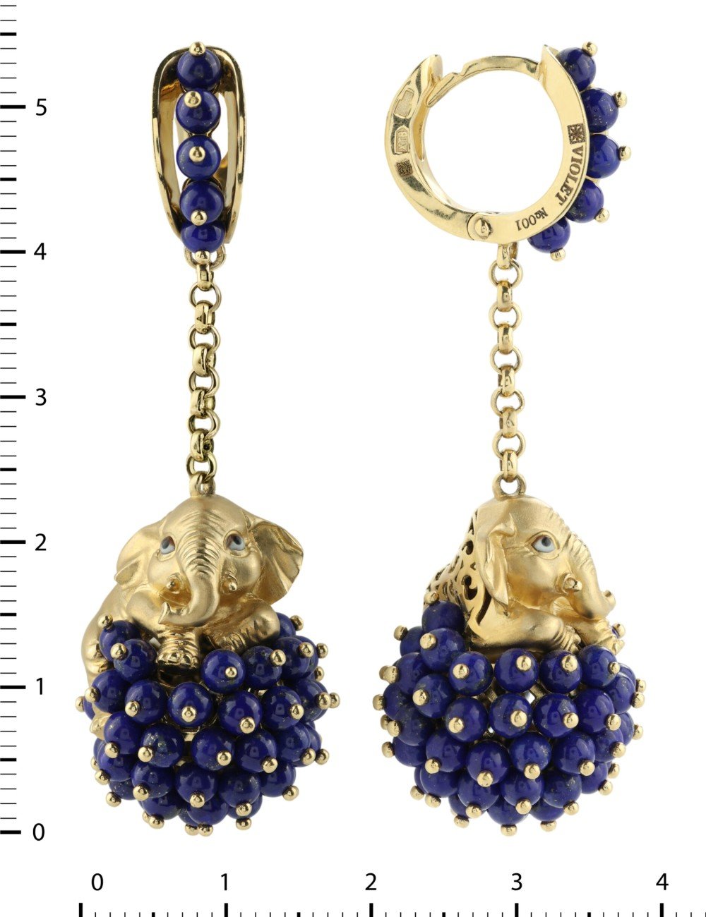 Серьги из лимонного золота c эмалью и лазуритом