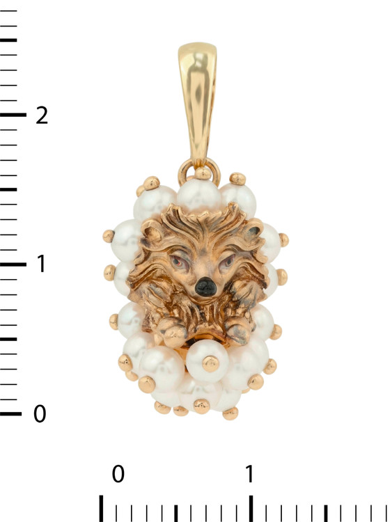 Подвеска из красного золота 585 пробы c эмалью и жемчугом