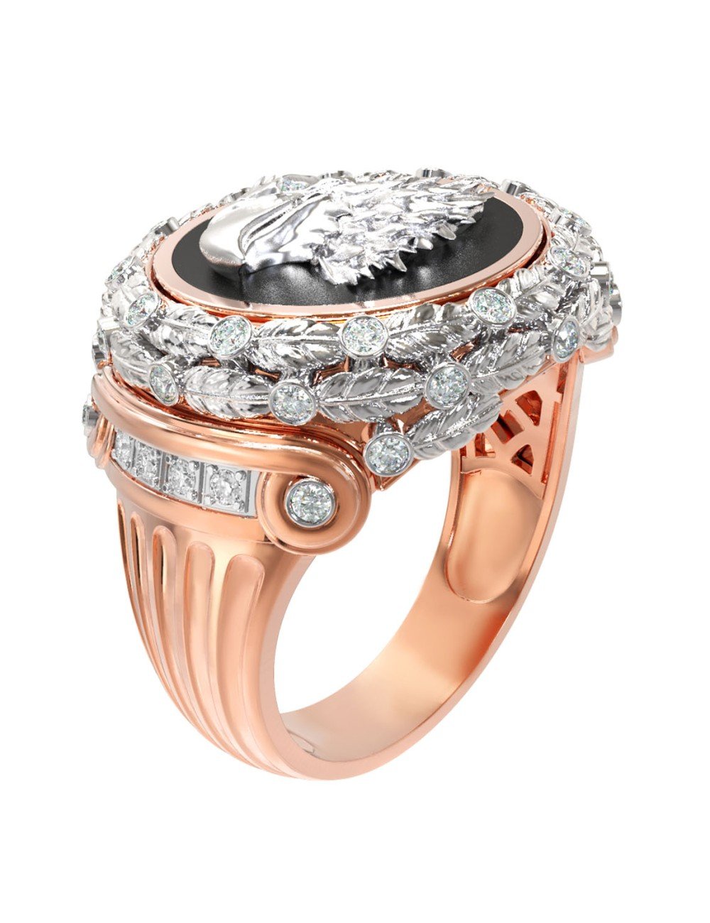 Кольцо из золота c бриллиантами и ониксом