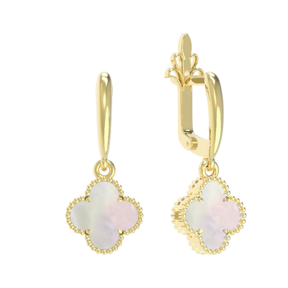 Серьги из лимонного золота 585 пробы c перламутром