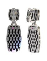 Серьги из белого золота c бриллиантами, рубином и ониксом