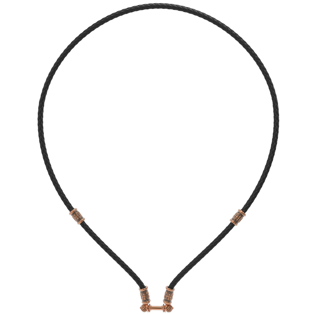 Цепь-шнурок кожа из красного золота 585 пробы c кожаным шнурком