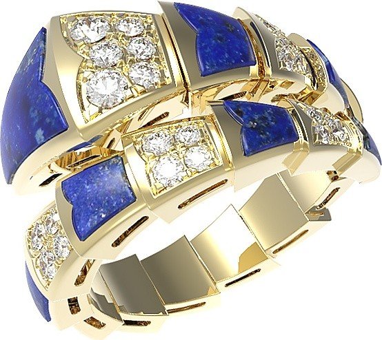 Кольцо из лимонного золота c бриллиантами и лазуритом