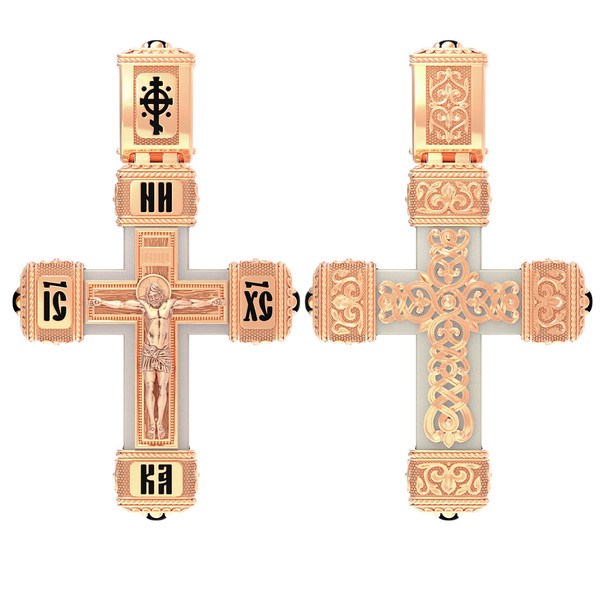 Крест из красного золота 585 пробы c эмалью, ониксом и бивнем мамонта