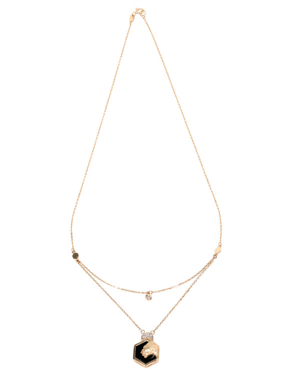 Колье из красного золота 585 пробы c бриллиантами и ониксом