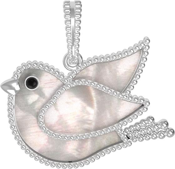 Подвеска из белого золота 585 пробы c эмалью и перламутром