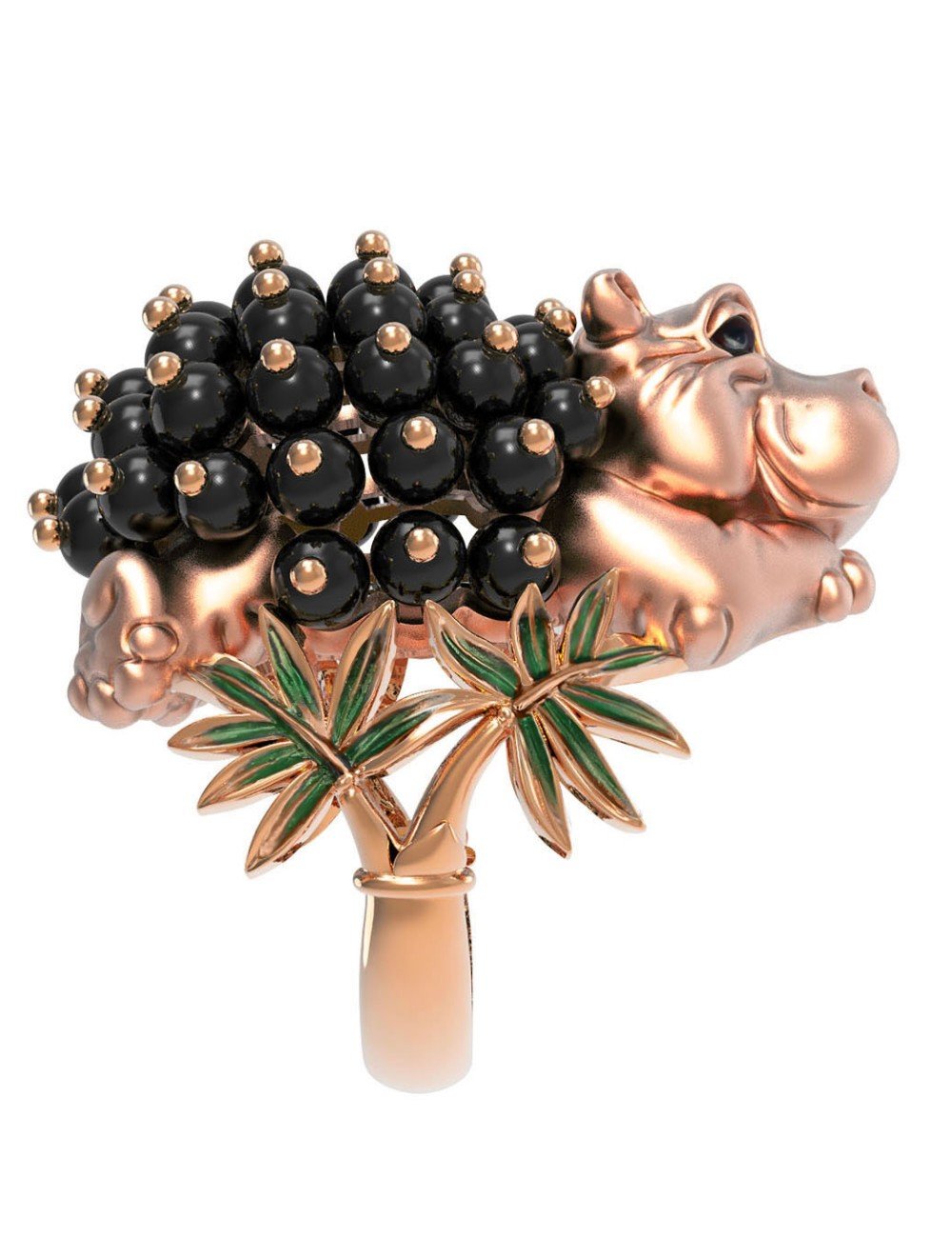 Кольцо из золота c эмалью и ониксом