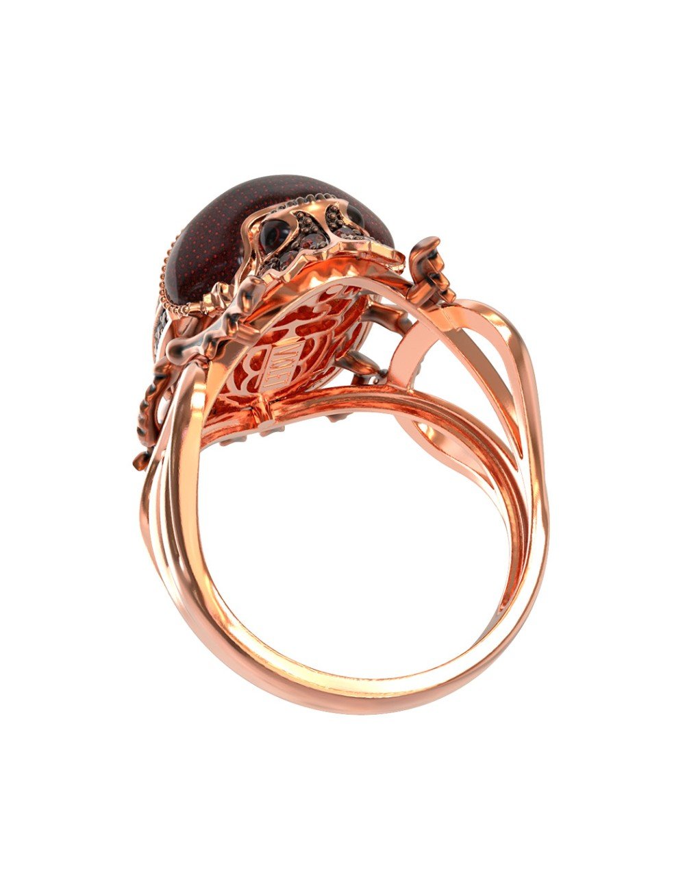 Кольцо из золота c эмалью, фианитом и гранатом