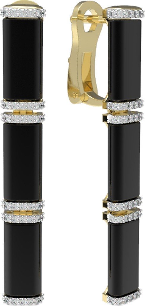 Серьги из лимонного золота c бриллиантами и ониксом