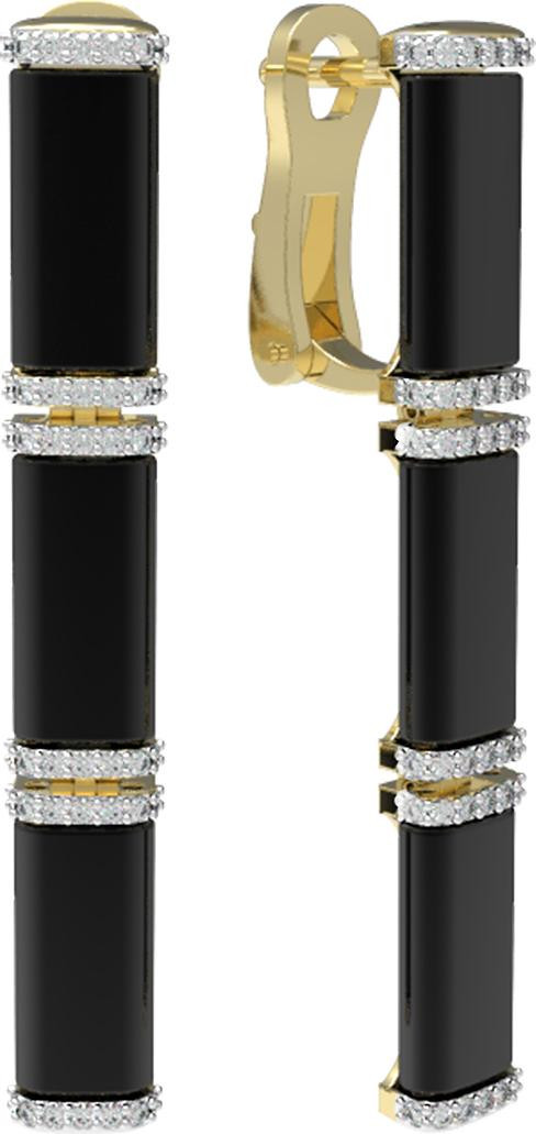 Серьги из лимонного золота 585 пробы c бриллиантами и ониксом