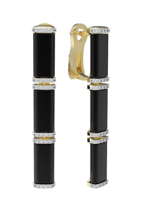 Серьги из лимонного золота c бриллиантами и ониксом