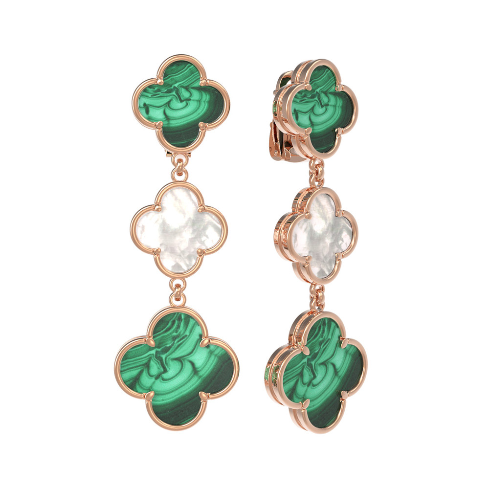 Серьги из красного золота 585 пробы c малахитом и перламутром