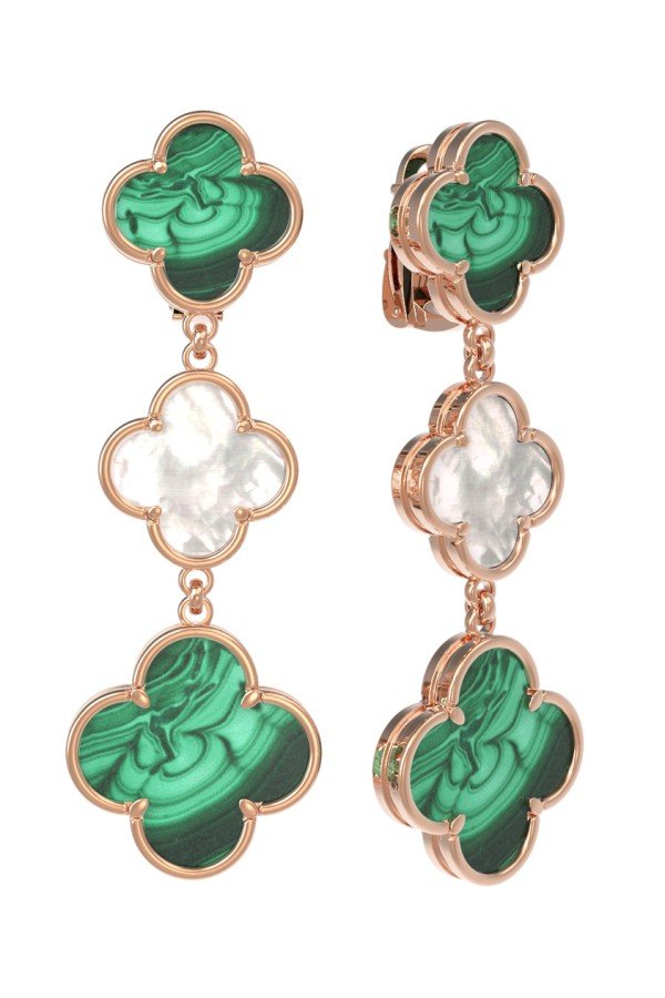 Серьги из золота c малахитом и перламутром
