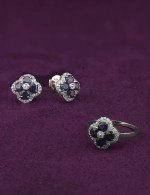 Серьги из белого золота 585 пробы c бриллиантами и сапфиром