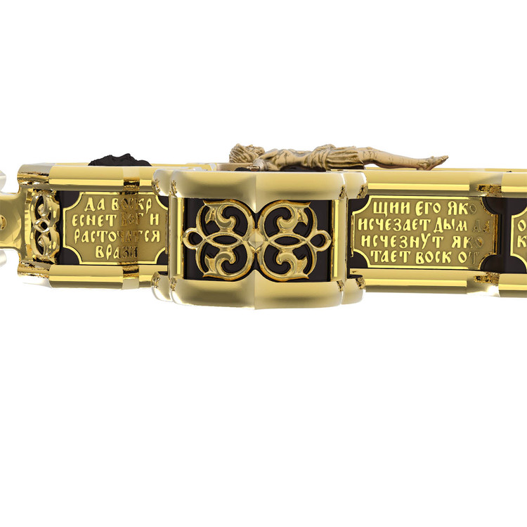 Крест из лимонного золота 585 пробы c эбеновым деревом