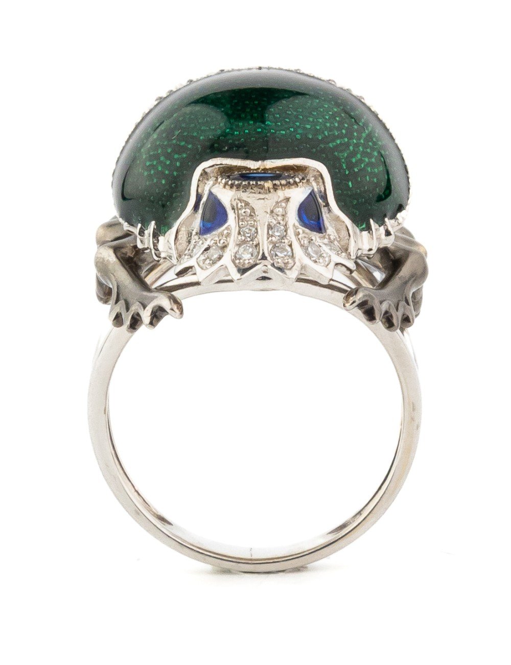 Кольцо из белого золота c эмалью, фианитом и сапфиром