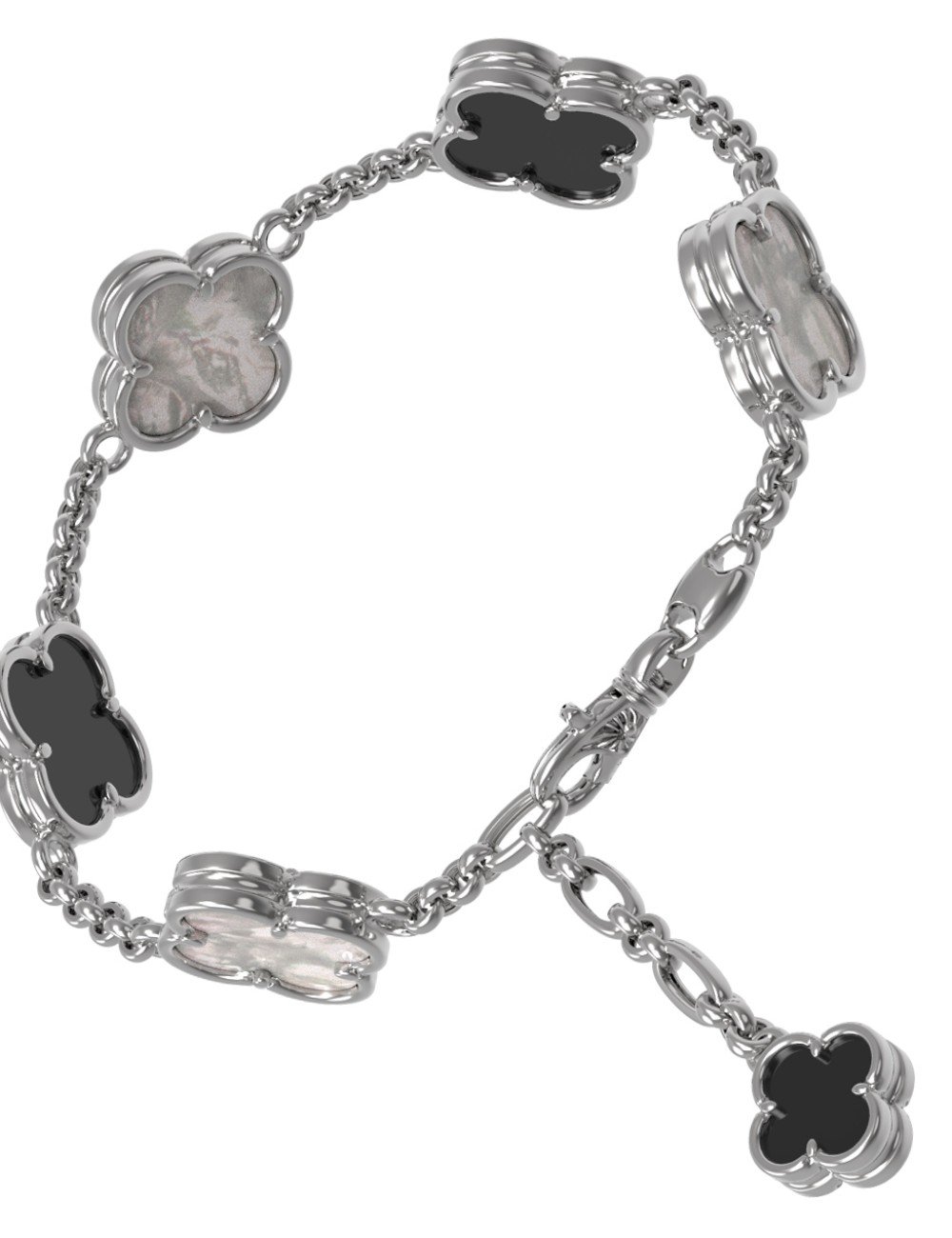 Браслет из белого золота c ониксом и перламутром