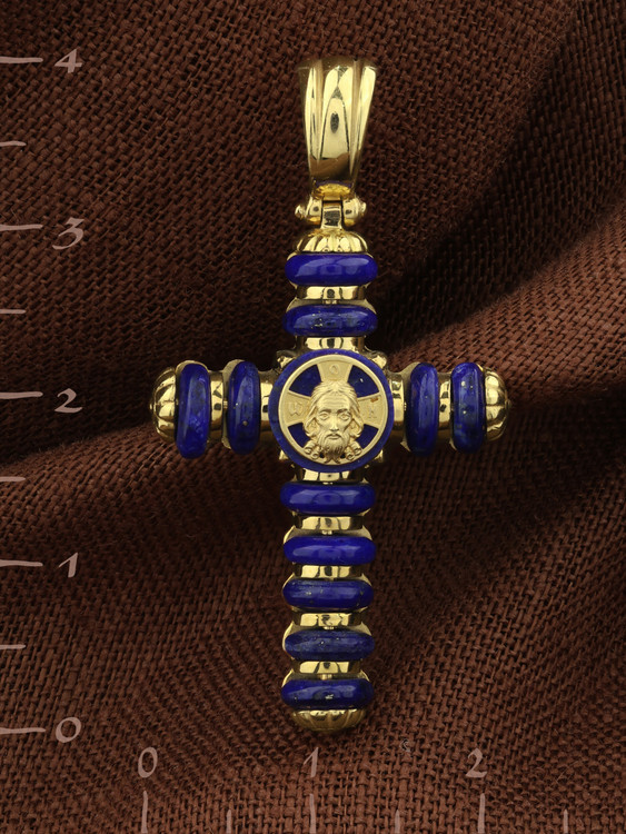 Крест из лимонного золота 585 пробы c лазуритом