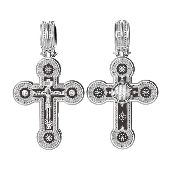 Крест из белого золота 585 пробы c эбеновым деревом