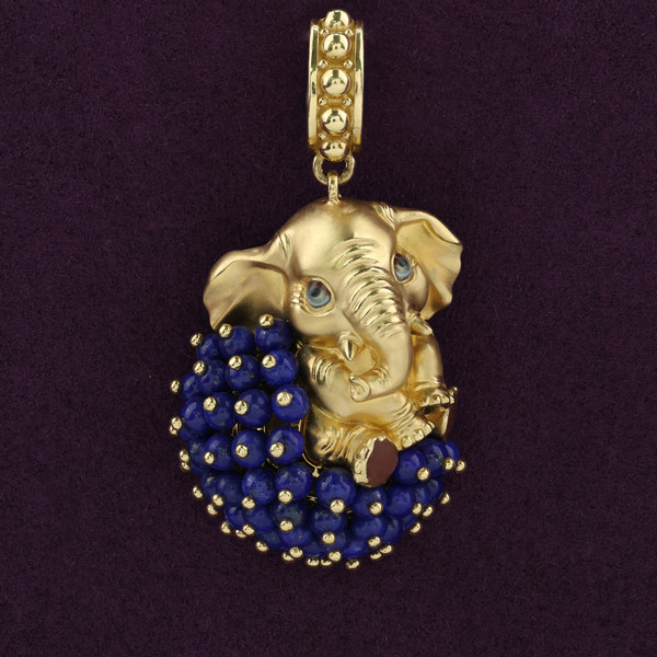 Подвеска из лимонного золота 585 пробы c эмалью и лазуритом