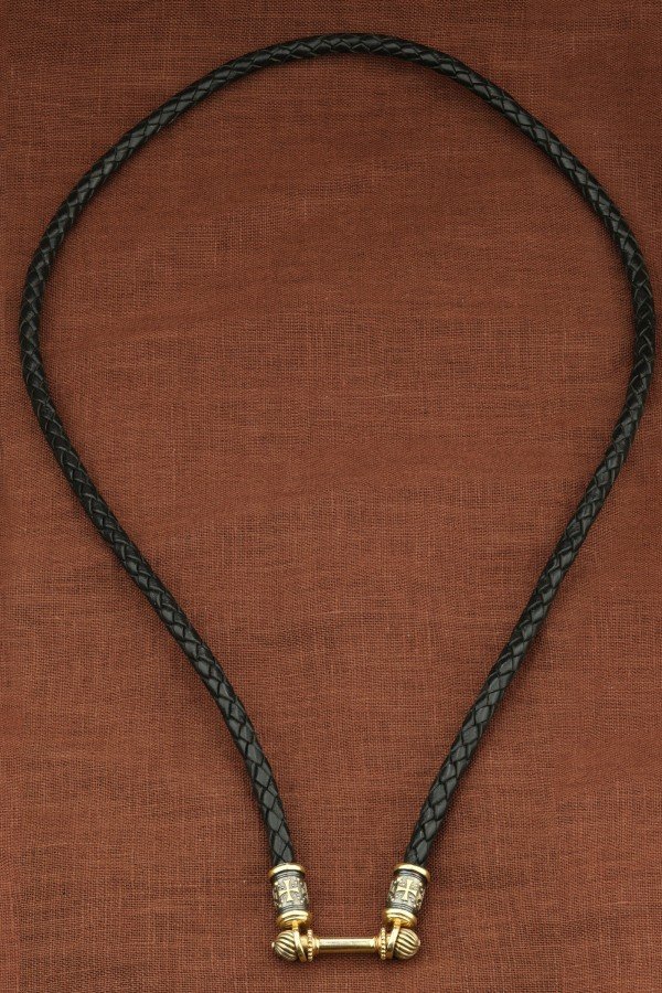 Гайтан из лимонного золота c кожаным шнурком