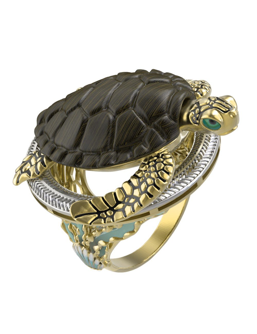 Кольцо из лимонного золота c эмалью и железным деревом