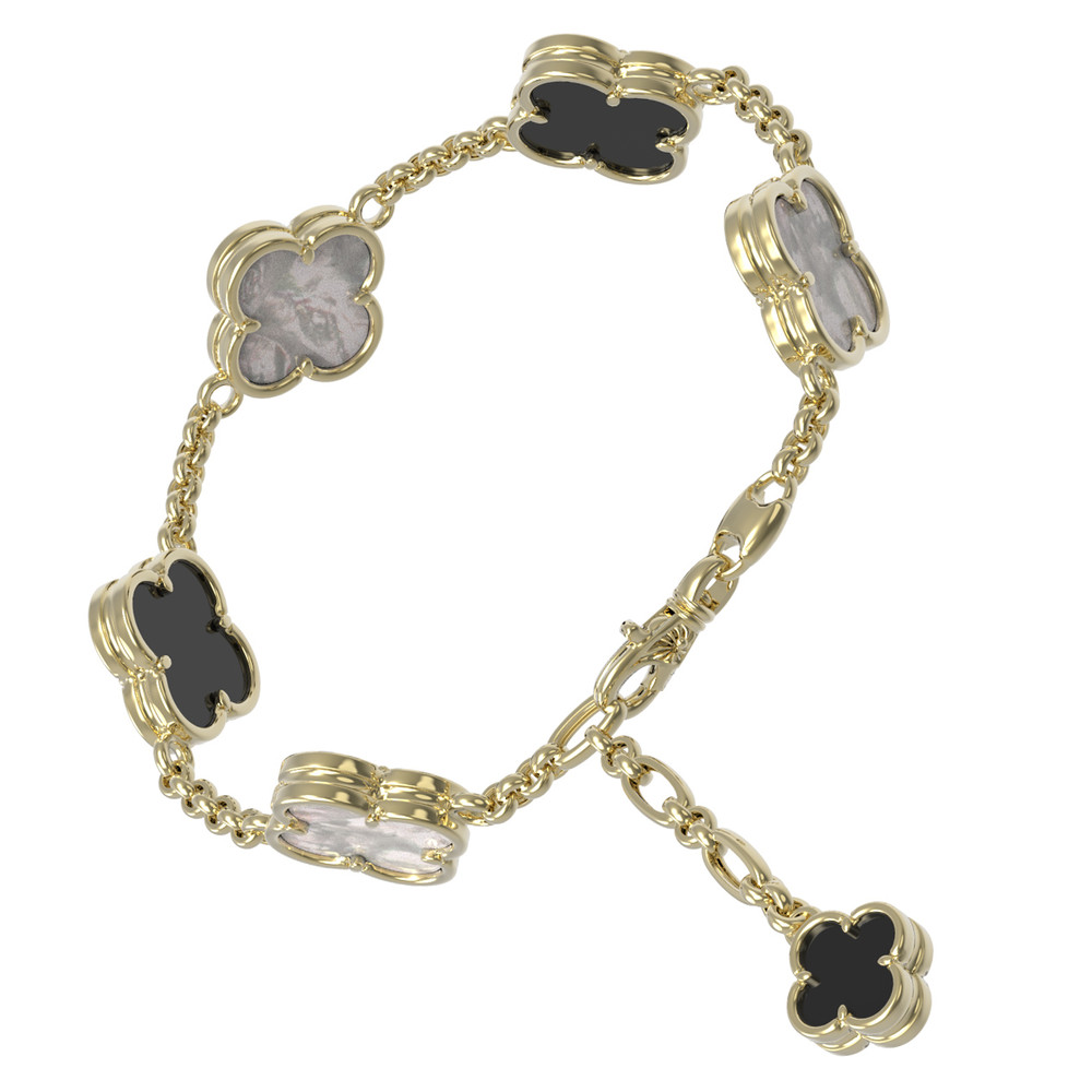 Браслет из лимонного золота 585 пробы c ониксом и перламутром