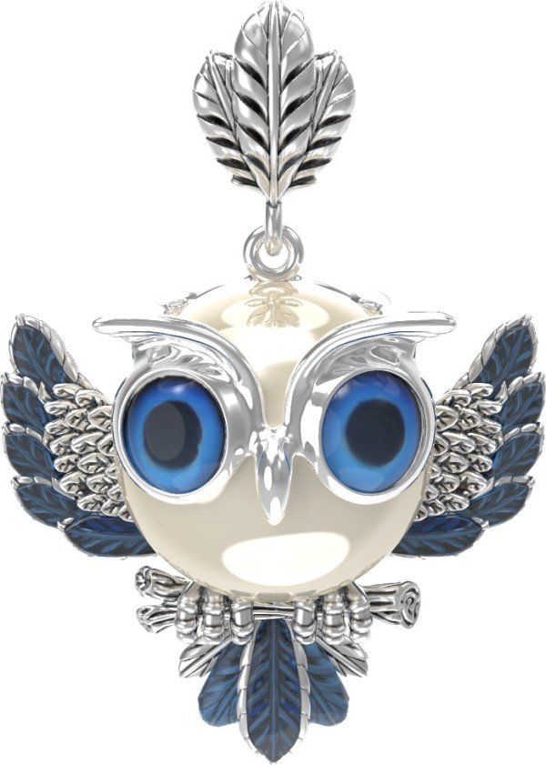 Подвеска из белого золота c эмалью и жемчугом