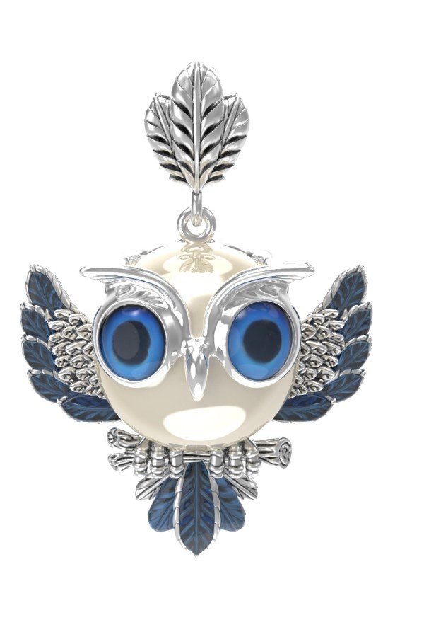 Подвеска из белого золота c эмалью и жемчугом