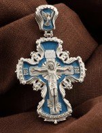 Крест из белого золота c эмалью