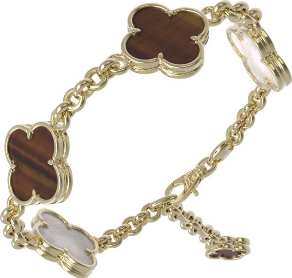 Браслет из лимонного золота c тигровым глазом и перламутром